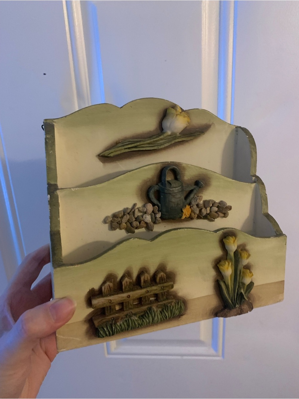 Cottagecore garden Wood Wall Mounted 3-Compartment Letter Holder Organizer